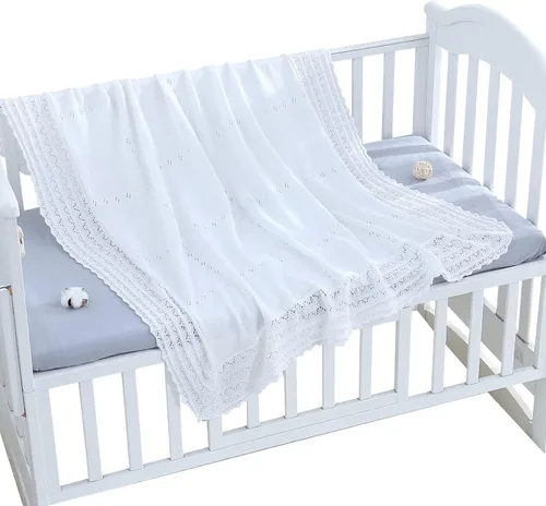 Miniatura 5 de Booulfi Manta de bebé, manta blanca para recepción, bautizo, toalla para recién nacidos, niños y niñas, manta térmica de algodón blanco