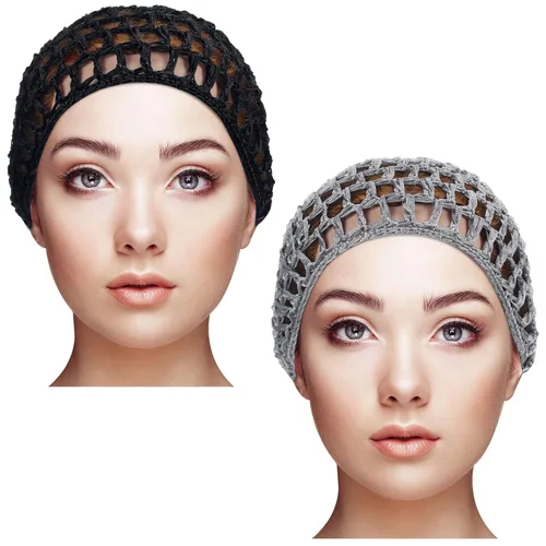Miniatura 11 de Geyoga 2 piezas de red de ganchillo para el cabello, gorro de punto de rayón, cubierta de moño, gorro de ducha tejido para dormir para mujeres