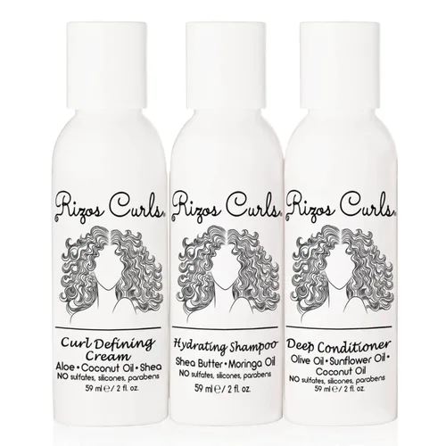 Rizos Curls Trio Travel Kit de Rizos, incluye champú hidratante de viaje, acondicionador profundo de viaje, crema de rizos de viaje, limpia