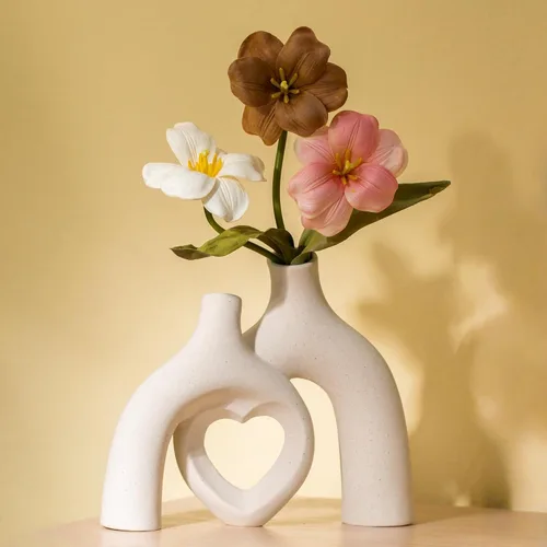 Miniatura 8 de Liotww Snuggle - Jarrón de cerámica con forma de dona hueca, 8.3 pulgadas, moderno, nórdico, bohemio, estético, floreros decorativos para decoración