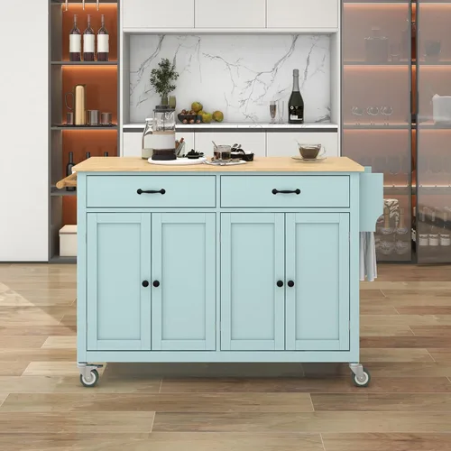 Miniatura 23 de Delicate Rolling Kitchen Island Cart with Rubber Wood Drop-Leaf Countertop and Lockable Rollers,Storage Cabinet and 2 Drawers,Sliding Barn Door