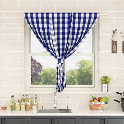 Miniatura 202 de Cenefas de cortina para ventana de 16 pulgadas de largo, 2 paneles de cuadros búfalo, cortinas pequeñas con bolsillo para barra, estilo clásico
