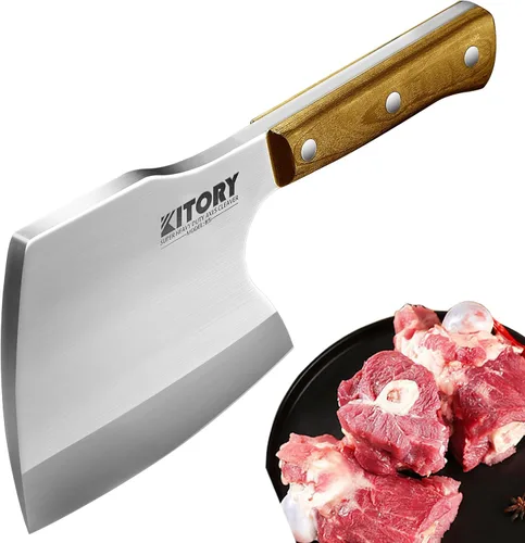 Miniatura 6 de Kitory Cuchillo de carnicero para carne y huesos forjado tradicional para carne y hueso Marrón