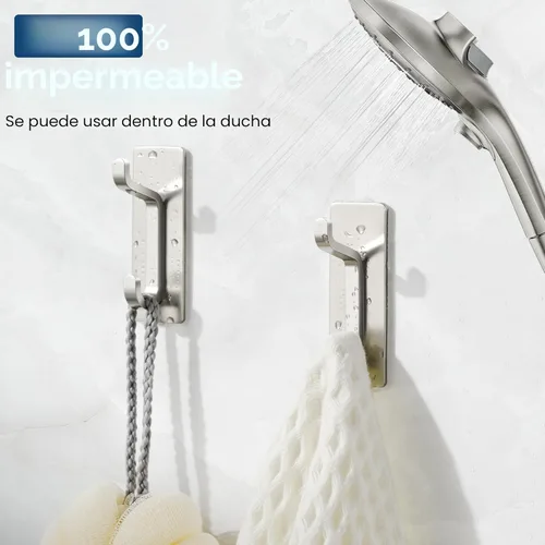 Miniatura 2 de pickpiff Ganchos de pared para abrigo y toalla: 13LB fuerte adhesivo para colgar puerta, níquel cepillado