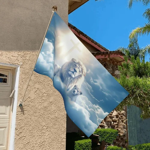 Miniatura 6 de Bandera decorativa de Jesús con cruz de león y fe de 3 x 5 pies, adecuada para patio, fiesta al aire libre, festivales, regalo de Navidad