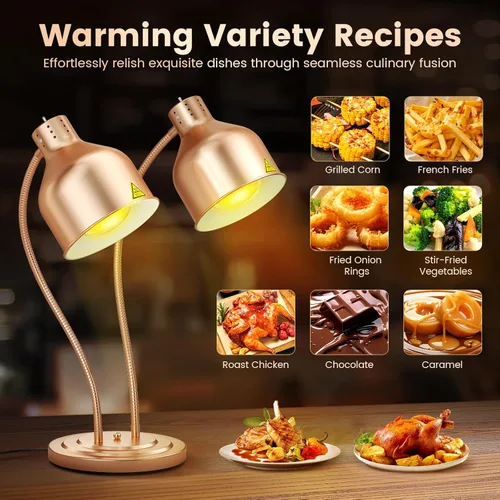 Miniatura 5 de Lámpara de calor de alimentos, 500 W de doble cabeza de acero inoxidable comercial lámpara calentadora de alimentos con rotación de 540° y 3 Rojo