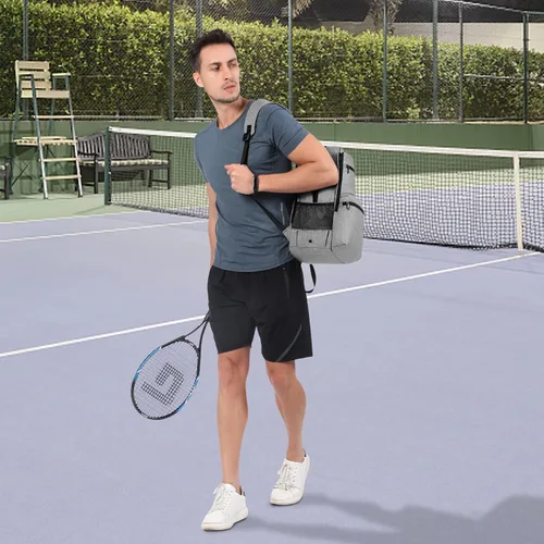 Miniatura 6 de Sucipi Bolsa de Tenis Profesional Mochila de Tenis para Hombres y Mujeres Bolsas de Raqueta con Capacidad para 2 Raquetas con Compartimento Gris