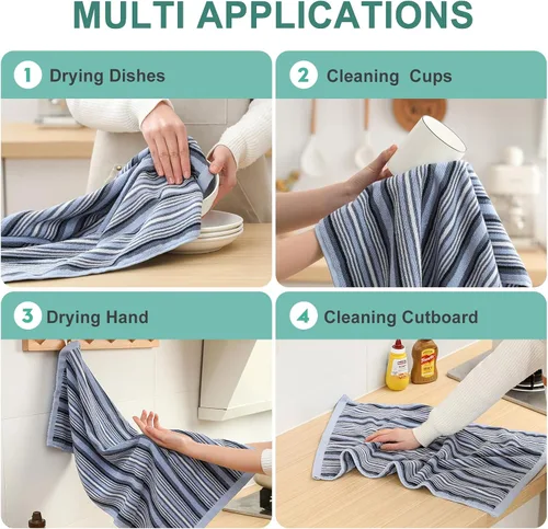 Miniatura 5 de SALAS Toallas de cocina de algodón de alta calidad para secar platos, toallas de mano grandes y largas, gruesas y altamente absorbentes