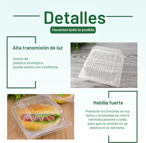 Miniatura 3 de Jizvxe Paquete de 100 Recipientes de Comida Cuadrados de Plástico Transparente con Bisagras, Recipientes de Plástico Desechables para Llevar