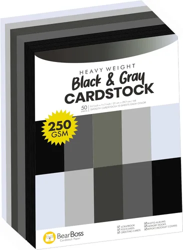 Papel grueso de cartulina de color negro, 50 hojas, 8.5 x 11 pulgadas, peso pesado, 92 libras, cartulina para manualidades y fabricación de tarjetas