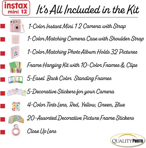 Miniatura 3 de Fujifilm - Cámara instantánea Instax Mini 12 con funda, calcomanías decorativas, marcos, álbum de fotos y más kit de accesorios (rosa flor)