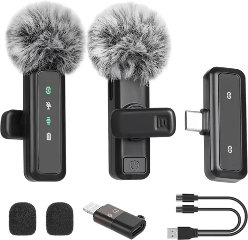 Micrófono Lavalier inalámbrico para iPhone, mini micrófono con pantalla LED, Plug and Play, reducción de ruido, micrófono de teléfono para grabación