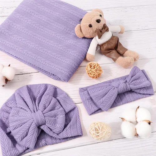 Miniatura 3 de DRESHOW BQUBO Manta Receptora para Recién Nacido y Niño Pequeño Cálida para Niñas con Gorro de Lazo y Diadema de Lazo Regalo de Baby Shower 1 juego