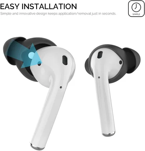 Miniatura 4 de AhaStyle 4 pares de almohadillas de silicona para auriculares AirPods compatibles con Apple AirPods (2 pares grandes y 2 pares pequeños, negro)