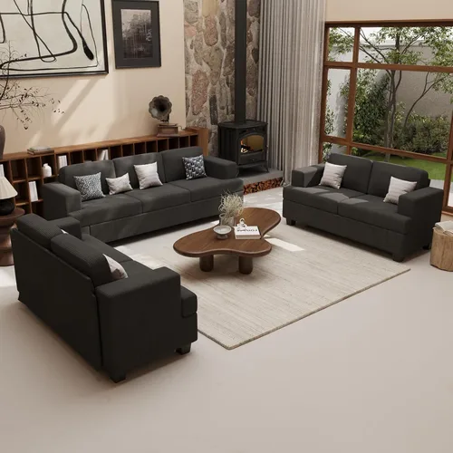 Miniatura 8 de Fiona's magic Juego de sofá de 4 plazas, 2 piezas, cómodo sofá biplaza con asientos profundos para sala de estar, sofá cama moderno, pana negra