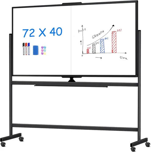 maxtek Pizarra blanca móvil magnética de doble cara de 72 x 40 pulgadas, pizarra blanca magnética grande y reversible de borrado en seco, caballete,