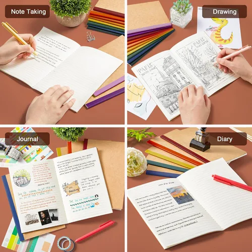 Miniatura 7 de feela Paquete de 16 cuadernos de composición al por mayor, cubierta de papel kraft, páginas rayadas con renglones universitarios, diarios de 8