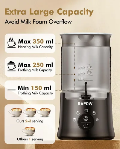Miniatura 3 de Espumador de Leche 5 en 1, Espumador de Leche Eléctrico y Vaporizador 11.8oz Espumador de Leche Automático Fabricante de Espuma Caliente y Fría