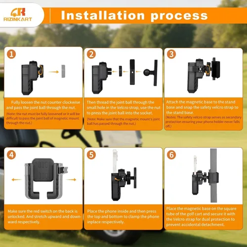 Miniatura 9 de Soporte magnético para carrito de golf, compatible con EZGO/Club Car/Yamaha, con imanes N52 mejorados y rotación de 360°, soporte de teléfono