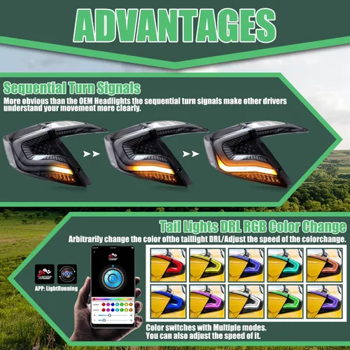 Miniatura 6 de letsdate Luces traseras LED para Honda Civic Sedan 2016-2021, montaje de luces traseras RGB para Honda Civic de 10ª generación con señal de giro