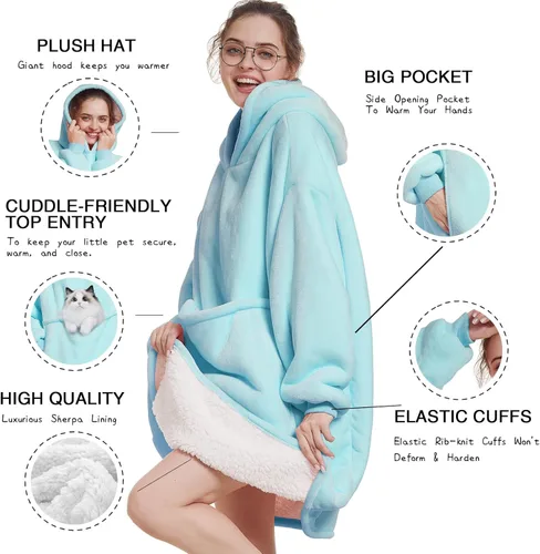 Miniatura 6 de Aemilas Wearable Blanket Hoodie - Warm Sherpa Blanket Sweatshirt as Gifts for Adult Women Mom Men, One Size Fits All