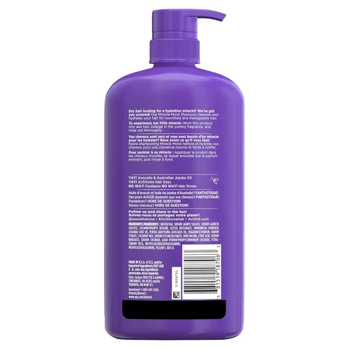 Miniatura 2 de Aussie Miracle Champú húmedo con aguacate y jojoba para cabello seco, sin parabenos, 30.4 onzas líquidas, (paquete de 4)