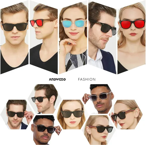 Miniatura 2 de ANDWOOD Gafas de sol de madera polarizadas para hombres y mujeres, protección UV, marco de bambú de madera, gafas de sol espejadas