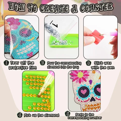 Miniatura 5 de TAVOLOZZA 9 posavasos de pintura de diamante, juego de posavasos de arte de diamante, posavasos de pintura de diamante para principiantes y niños