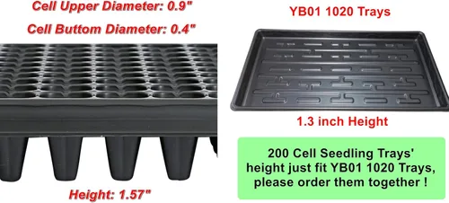 Miniatura 3 de RooTrimmer Bandeja de enchufe de 200 celdas, paquete de 10 unidades gruesas y duraderas para principiantes, semillas de frutas y verduras, Negro-200c