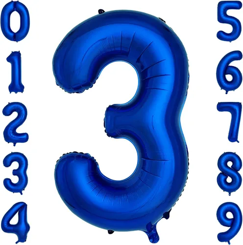 Globos azul marino con el número 3 de 40 pulgadas, globos de aluminio de helio de color azul oscuro grandes para fiestas de cumpleaños, decoraciones