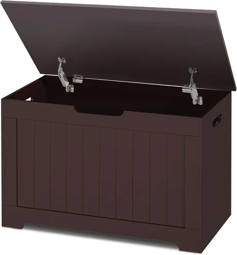 Miniatura 12 de SUPER DEAL Cofre de almacenamiento, organizador de caja de pecho de 30 pulgadas con 2 bisagras de seguridad, banco de almacenamiento de entrada