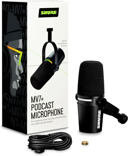Miniatura 2 de Shure MV7+ - Micrófono dinámico para podcasts, certificado OBS, audio mejorado, panel LED, salidas USB-C y XLR, modo de nivel automático, filtro