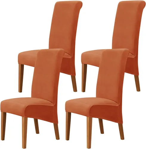 Miniatura 21 de Juego de 2 fundas de terciopelo para sillas de comedor, color beige, fundas elásticas para sillas de comedor y cocina, reutilizables, protector