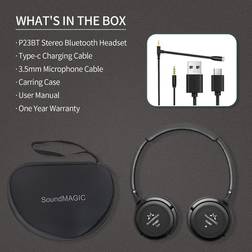 Miniatura 7 de SoundMAGIC P23BT Auriculares Bluetooth portátiles en la oreja CVC Micrófono con cancelación de ruido HiFi Conexión de señal inalámbrica estable