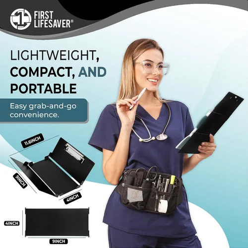 Miniatura 2 de First Lifesaver Portapapeles de enfermería de 3 capas plegable de aluminio con clip fuerte para enfermeras, estudiantes de enfermería y médicos