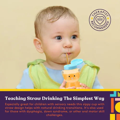 Miniatura 4 de Special Supplies Honey Bear - Taza de paja para bebés, paquete de 4, divertida bebida de entrenamiento de destete con forma de animal