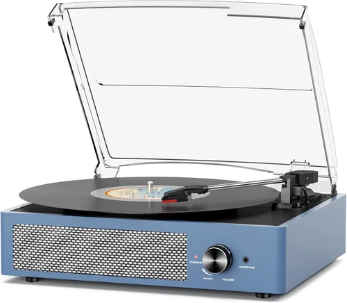 Miniatura 9 de Tocadiscos de vinilo con receptor Bluetooth integrado y 2 altavoces estéreo, 3 velocidades y 3 tamaños, tocadiscos retro portátil para Naranja