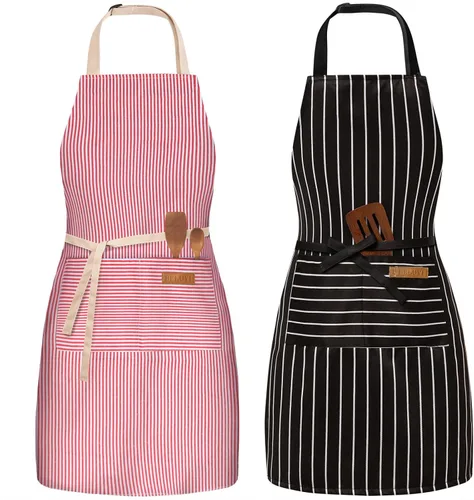 Miniatura 10 de BeLuyi - Paquete de 2 delantales ajustables con peto, delantales de chef para cocina, restaurante, con 2 bolsillos, delantales para mujeres