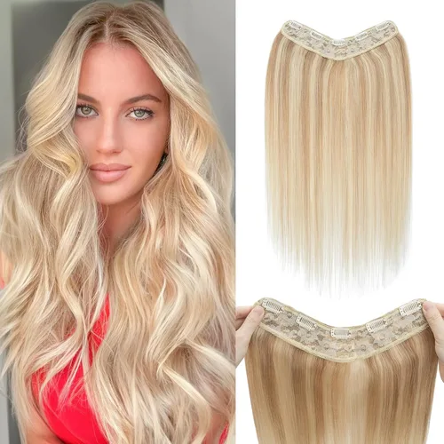Miniatura 10 de Benehair Extensiones de cabello humano real de una pieza con clip, 3/4, cabeza completa, en forma de V, trama más gruesa, malla de encaje, Negro