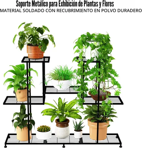 Miniatura 7 de Twhep Soporte de Metal para Plantas, 5 Niveles Soportes Multifuncionales para Plantas de Interior, Estante Decorativo de Acero Negro para Plantas