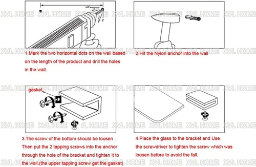 Miniatura 4 de XVL Estante de cristal de baño de 14 pulgadas, níquel cepillado GS3004A-G