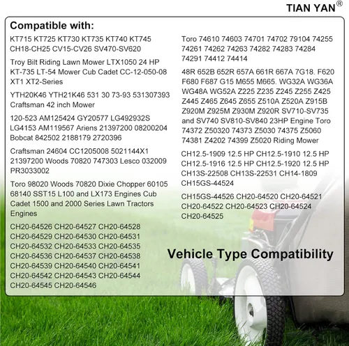 Miniatura 6 de TIANYAN 12 050 01-S Filtro de aceite de repuesto para motor de cortacésped Kohler KH-12-050-01-S KH-12-050-08, YTH20K46 AM125424 Cub Cadet, Troy