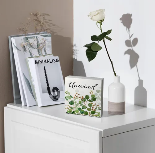 Miniatura 2 de Decoración de baño de granja verde salvia, letrero de caja de madera con frase "Breathe Quotes", decoración de estantes, artículos pequeños de Unwind