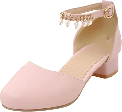 Sandalias para niñas, zapatos de vestir Mary Jane, zapatos de tacón bajo, tacón bajo, fiesta de flores, escuela secundaria, baile de graduación,