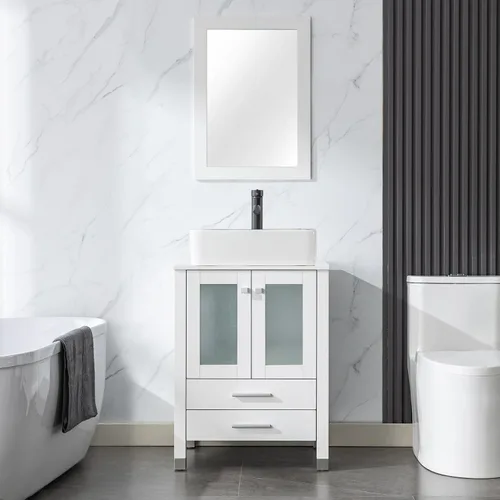 Miniatura 25 de LUCKWIND Combinación de tocador de baño de 24 pulgadas con lavabo, serie elegante con marco pintado, armario de almacenamiento de baño de dos