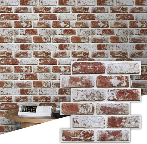 Miniatura 17 de Commomy 10 piezas de paneles de pared de ladrillo sintético 3D de 11.8"X11.8", azulejos de ladrillo de PVC de tamaño pequeño para despegar y pegar