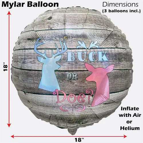 Miniatura 3 de Havercamp Buck or Doe? Globos de fiesta (3 piezas) 3 globos redondos de Mylar (18 pulgadas). Estos globos de revelación de género en madera