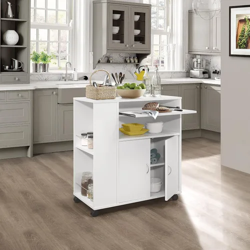Miniatura 7 de Kings Brand Furniture - Carrito rodante de isla de cocina con ruedas con gabinete de almacenamiento, haya