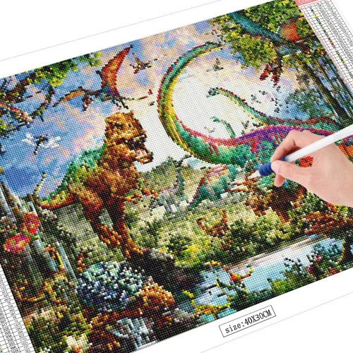 Miniatura 3 de RUIFVJ Pintura artística de diamante para adultos y niños, kits de diamantes 5D para principiantes, bricolaje, dinosaurio, taladro completo, arte