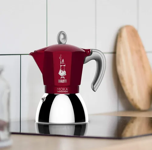 Miniatura 4 de Bialetti Nueva cafetera de inducción Moka Moka, 4 tazas, 5.1 fl oz, aluminio, rojo, compatible con bandeja de inducción y estufa de gas: hecho